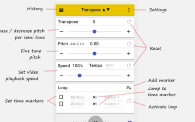 Nâng hạ tone nhạc miễn phí online trên youtube với Transpose ▲▼ pitch ▹ speed ▹ loop extention